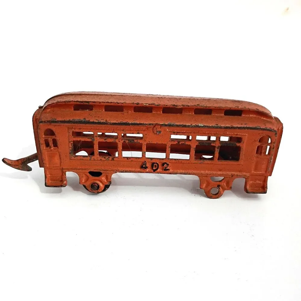 Antique Cast Iron Streetcar #402 Vintage Railroad Toy Circa 1930s Train Railway